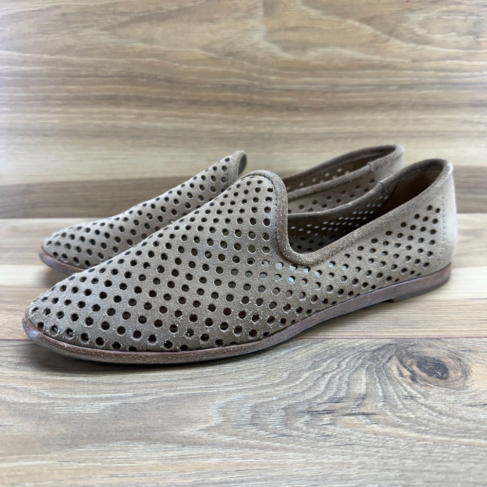 PEDRO GARCIA Perf Suede Flats Womens 9 EU 39 Beige Loafers